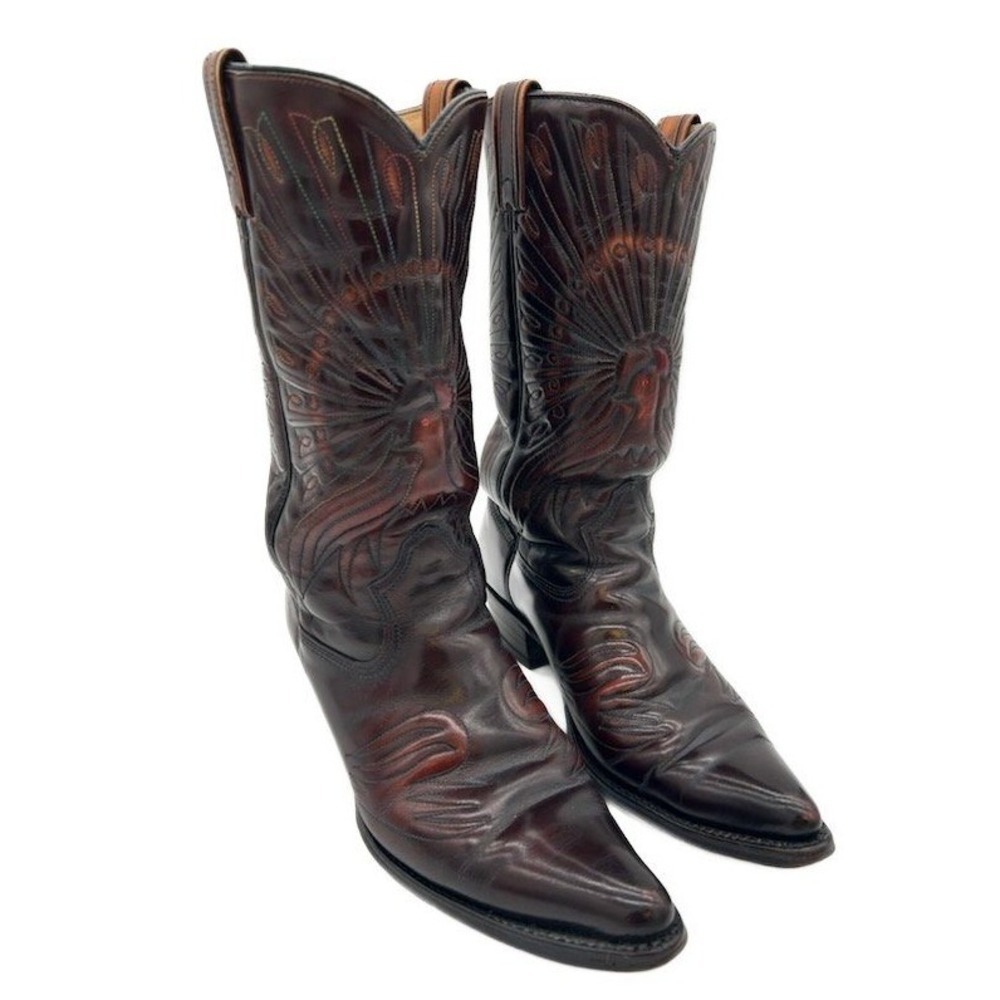 Vintage Texas Cowboy Boots Men's Size 8.5D Sunburst Stitch Leather Western‎